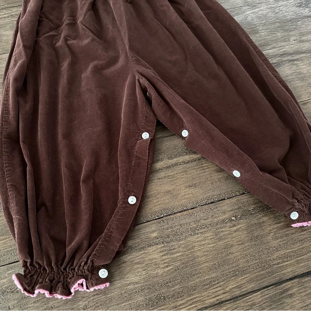 Betti Terell baby girls 24 months Brown Corduroy Smocked Romper Pink Poodle Dogs - Picture 3 of 7